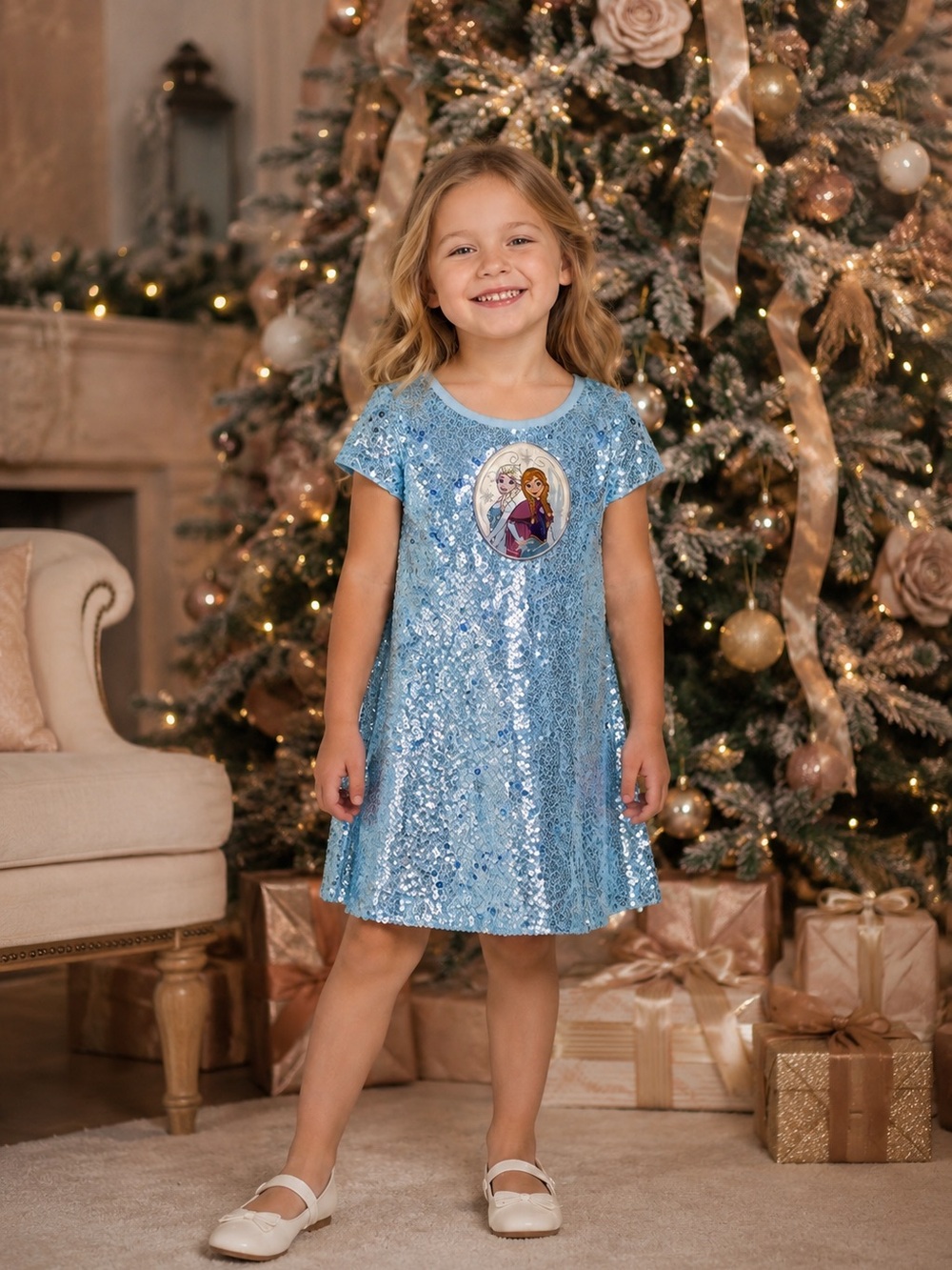 Disney Frozen Elsa & Anna Girls 2T Blue Sequin Sparkle Dress Holiday Party